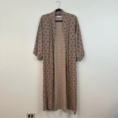 Mele Beach Tan Patterned Longline Kimono Viscose Beach Wear One Size