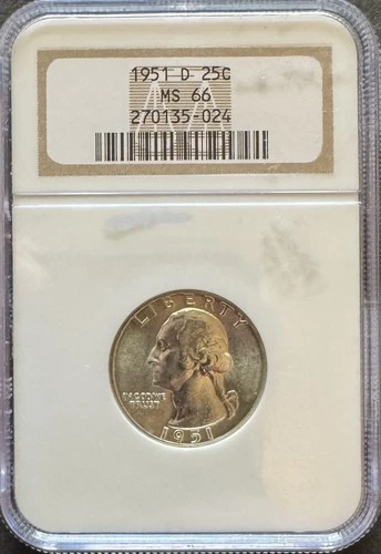 1951-D  Washington Silver Quarter  NGC MS66     Free US Shipping