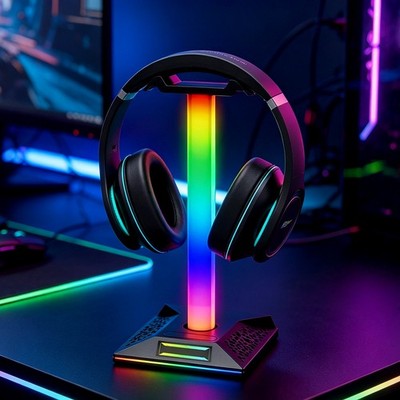 Kopfhörer Ständer LED Headset Halterung RGB Gaming Kopfhörer Halter mit 2 USB DE