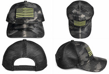 Black Gray Camo Mesh Back Trucker Hat USA Flag Patch Adjustable One Size