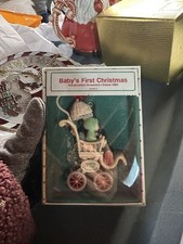 Vtg 1985 Hallmark Baby's First Christmas Ornament  Flocked  Carriage Buggy