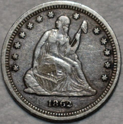 Extra Fine 1862-P Seated Liberty Quarter, Sharp specimen.