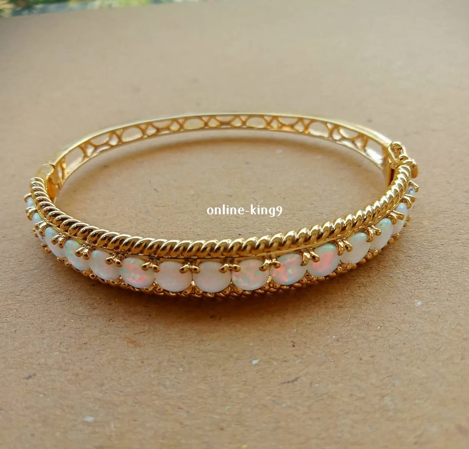 5Ct Simulated Fire Opal Women's Wedding Bangle Bracelet 14k Yellow Gold Plated - Image 2 of 4