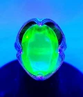 Vintage Uranium Glass Adjustable Ring Emerald Cut Goldtone Costume Jewelry