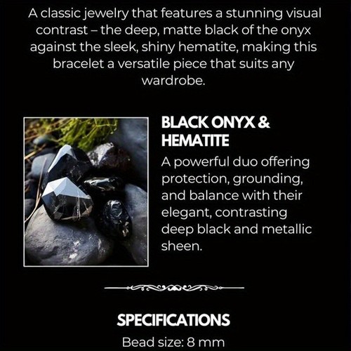 One-of-a-Kind Black Onyx & Hematite Bracelet Stylish Match Beads Perfect Gifts - Picture 4 of 7