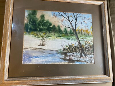  ''Winter Forest Landscape Scene'' Watercolor Painting - Signed And Framed