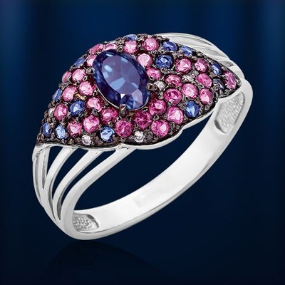 White gold 585 gold ring with Nano rubies & sapphires. BEAUTIFUL.