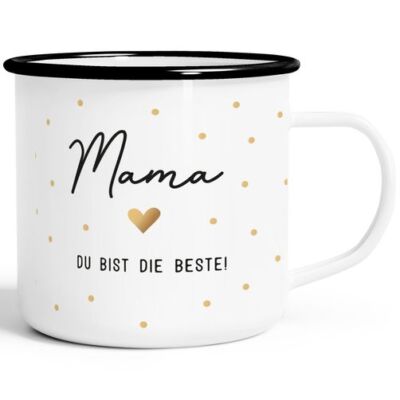 Emaille-Tasse mit Spruch Du bist die Beste Herz Dankeschön Geschenk für Mama