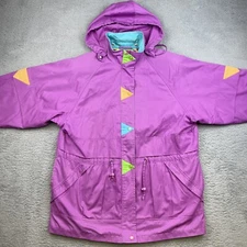 Vintage Vine Below Coat Womens Large Zepel Treated Colorful Funky 80s Zip Snap