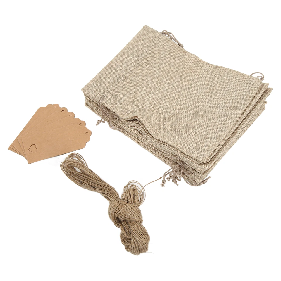 10 Piezas Pequeñas Bolsas de Arpillera Estilo Bohemio Pequeñas Bolsas con Cordón para Regalo Joyería Foto 3 de 4