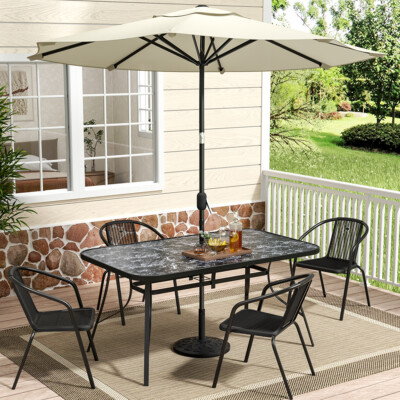 Stone Effect Table Sun Shades Garden Furniture Rattan Chairs with Umbrella  Hole UK