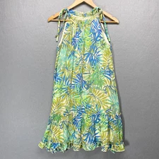 Robbie Dress Dress Small Green Blue Leaves Tropical Resort Flowy Costal