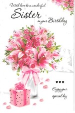 SISTER BIRTHDAY GREETING CARD LARGE 9"X6" TRADITIONAL FLOWER BOUQUET NICE VERSE