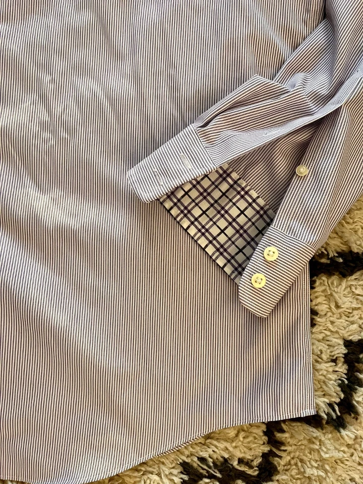 Camisa de vestir EGARA sin planchar para hombre grande puño abatible 2 capas algodón manga larga nueva Foto 4 de 4