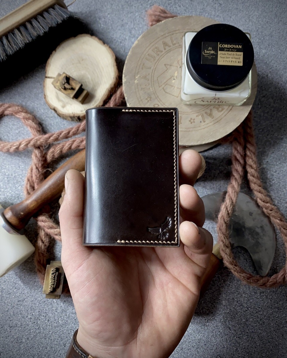 Handmade Mens Shell Cordovan Wallet, Credit Card Holder, Luxury