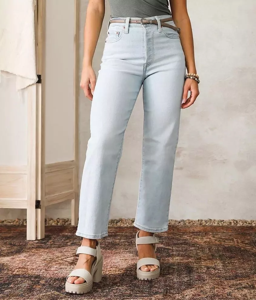 Light Wash Super High Rise Straight Leg Ankle Jeans