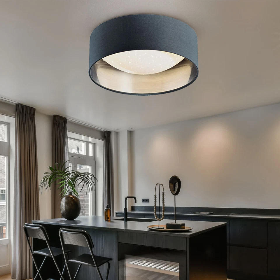 Plafoniera Lampada da Soggiorno Sterneneffekt LED Argento Tessuto Grigio - Immagine 4 di 4