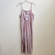 Sienna Sky Jumpsuit Women’s L Pink Striped Sleeveless Summer Vacation Cruise Fun