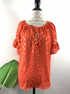 W5 Half Moon Red Orange Ruffle Sleeve Top, Size XL