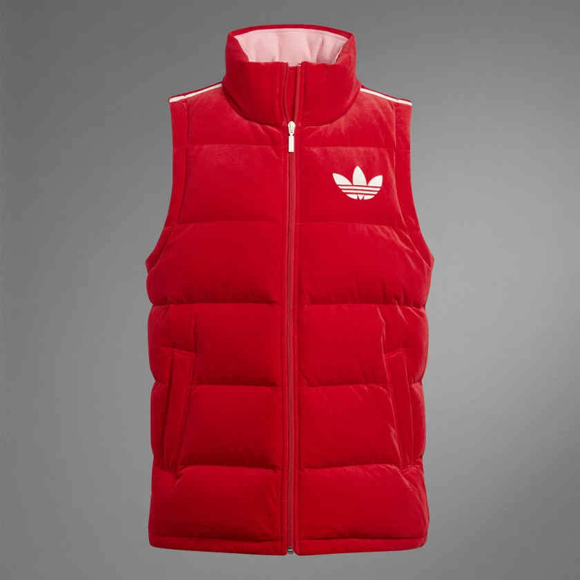 Adidas Adicolor 70s Red Velvet Velour Puffer Vest Gilet