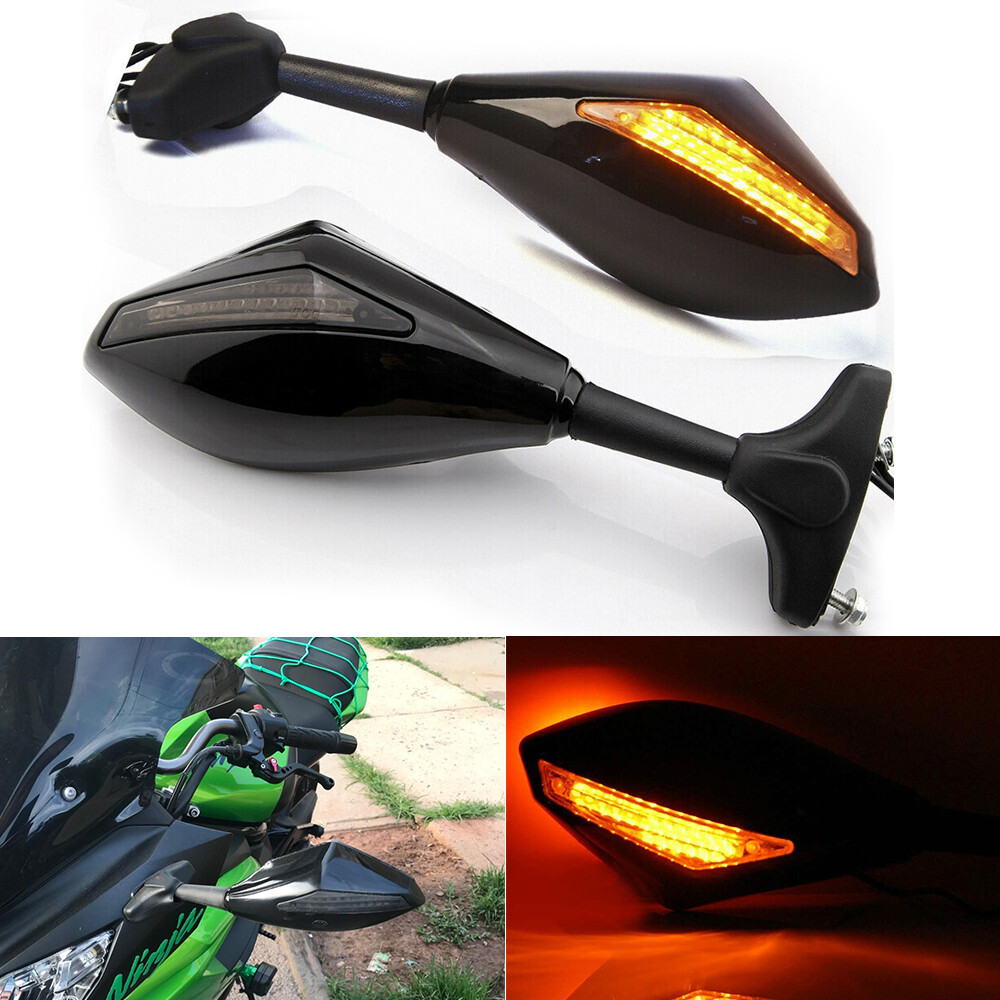 Motorcycle Rear View Mirrors LED Turn Signal For Kawasaki