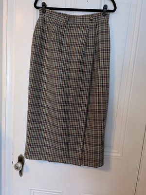 Talbot's Brown Green Plaid Lined Maxi Skirt Cottage Prairie Old Money Academia