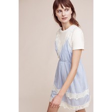 New Anthropologie Cevennes Layered Slip Dress $148 Small Blue English Factory