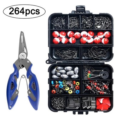 264Pcs Angelset Angelzubehör mit Angelkoffer Anglerausrüstung Kurbelhaken Kit