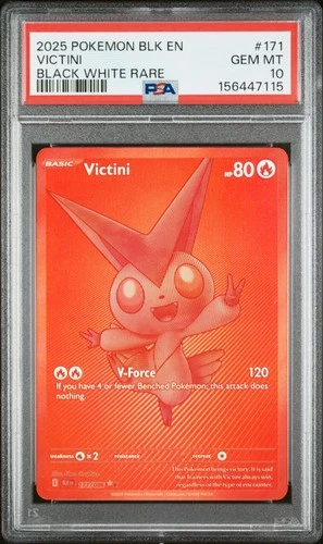 2025 POKEMON BLK EN-BLACK BOLT BLACK WHITE RARE #171 VICTINI PSA 10