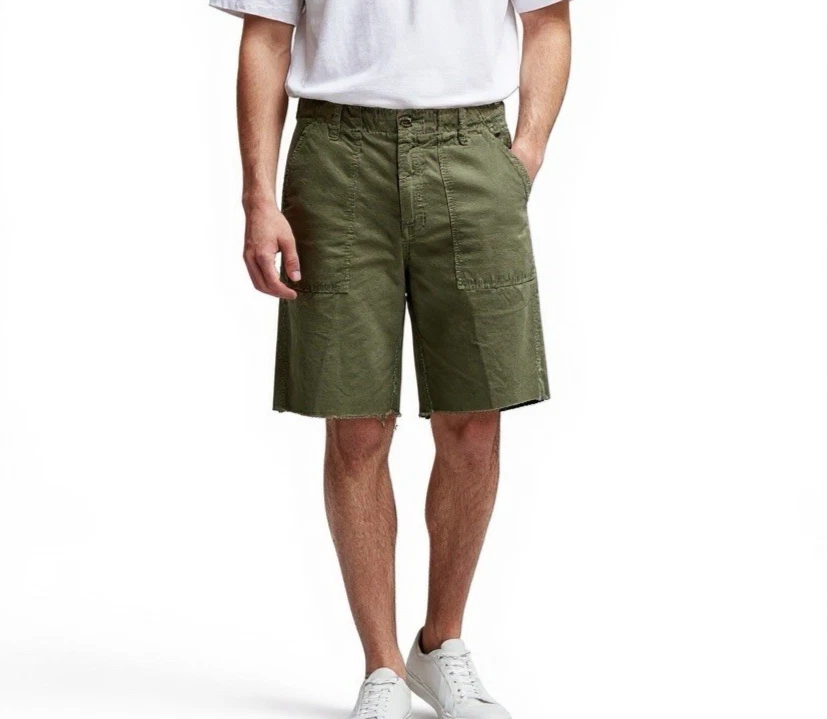 Y2K J Crew Army Green Utility Pockets Shorts Men Size 34 Bermuda Cargo Military