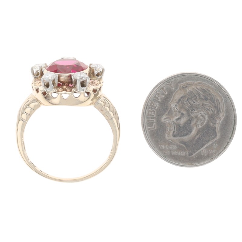 Yellow Gold Lab-Created Ruby Diamond Vintage Ring… - image 5
