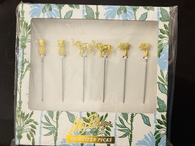 Lilly Pulitzer Set of 6 Appetizer / Cocktail Picks Palm Pineapple Elephant New