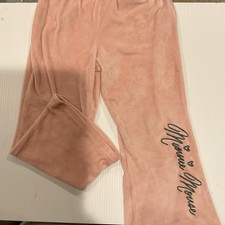 Minnie Mouse Velour Lounge Pants Pink Heart Accents Straight Leg Women  s Casual