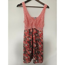 Coquette Chanteuse Intimates Lace Camisole Womens Large Coral Pink Floral Sheer