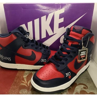 Nike Supreme x Dunk SB High By Any Means - Red Navy for Sale