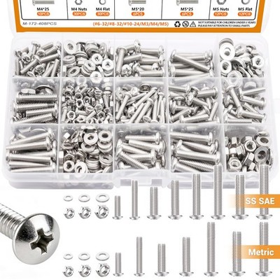 mankk 408PCS Machine Screws Nuts and Bolts Assortment Kit  6-32/ 8-32/10-24  ...