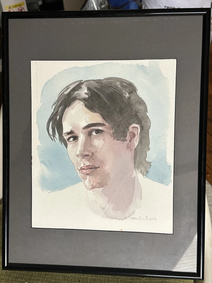 Pintura acuarela Jeff Buckley - retrato enmarcado - por Peter Seward 2013 Foto 2 de 4