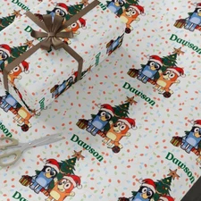 Christmas Custom Bluey Bingo Tree Wrapping Paper Personalized Holiday Gift Wrap