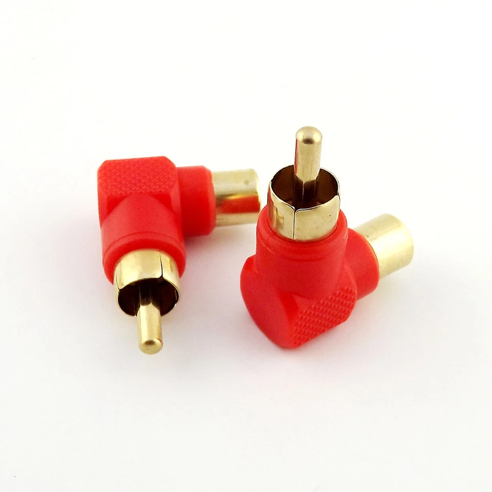 10pcs Gold RCA Male Plug to RCA Female Jack Right Angled AV Audio Adapter Red - Image 3 of 4