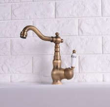 Antique Brass Ceramic Handle Kitchen Faucet Single Hole Sink Mixer Tap 2sf120