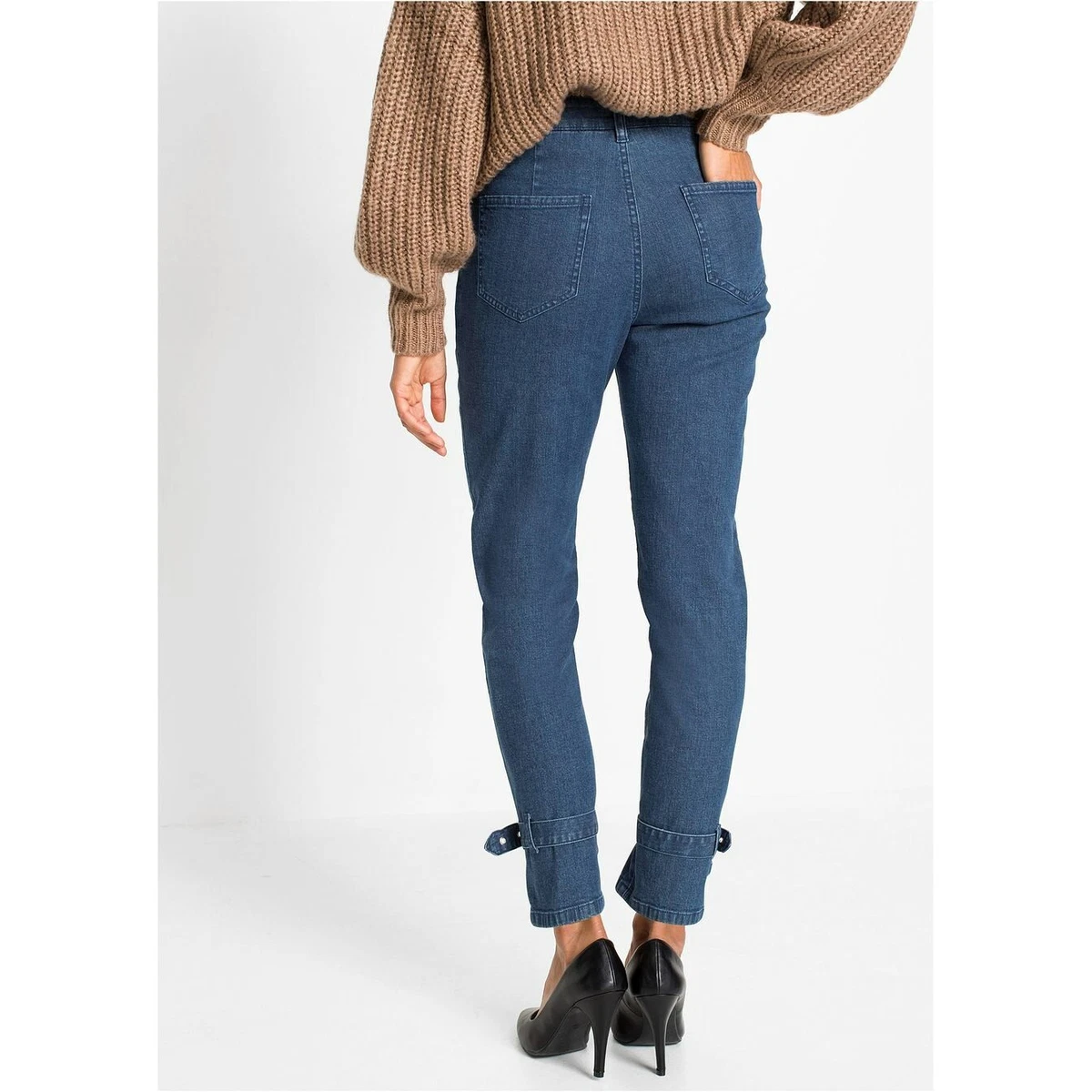 Rainbow Buckle Boyfriend Jeans Womens Stretch Blue Stone Leg 27