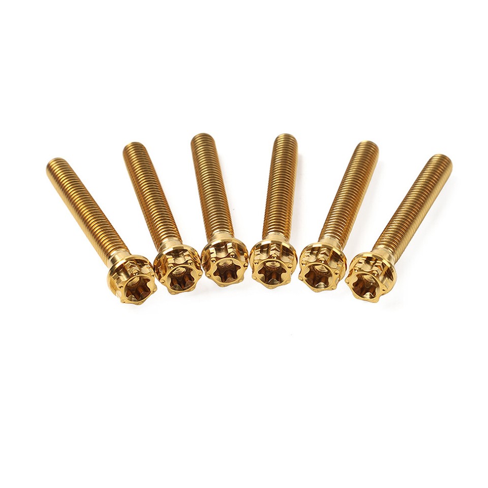6pcs Titanium Bolts Torx Head Flange Screws M8x55mm Gold For Motorcycle