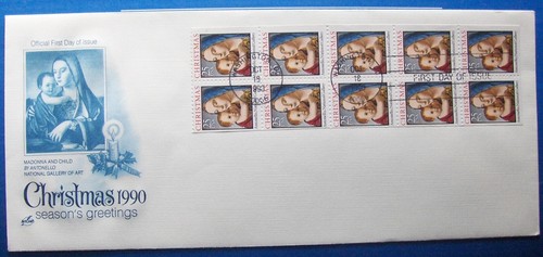 US FDC CHRISTMAS with booklet pane Madonna 1990.