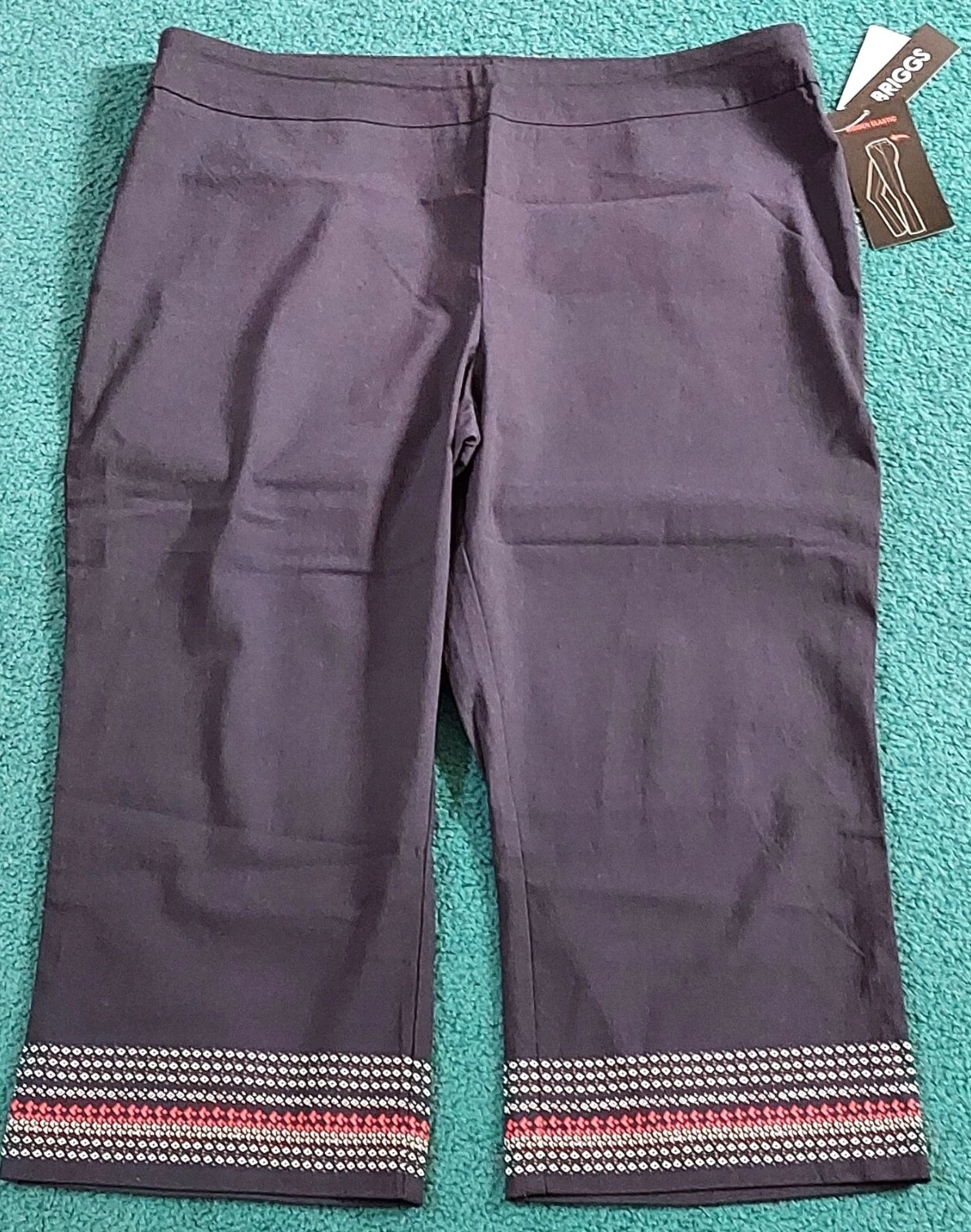Briggs Navy Blue And Geo Border Print Comfort Waistband Slimming Pants Womens Si