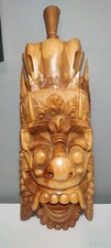 Balinese Boma Barong Mask Vintage Style Demon Bali Wall Art Carved Wood 24"x9"