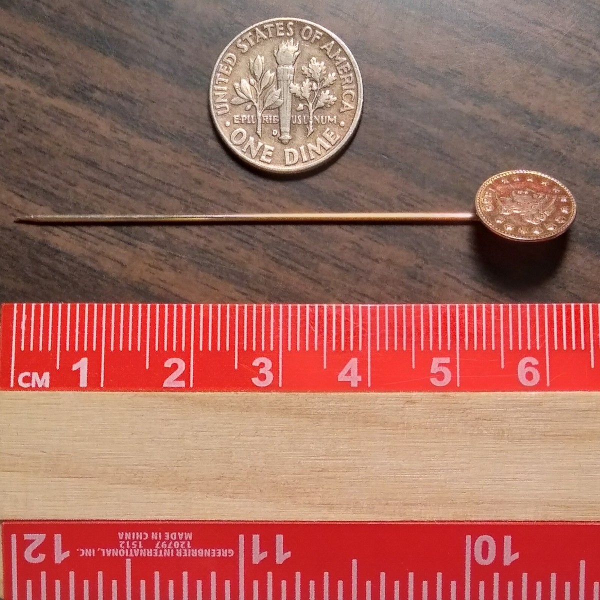 1859 California Gold Stick Pin & Box. Fractional token/charm/bar