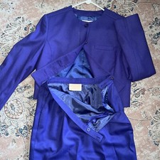 Vintage Pendleton Purple Plaid Wool 2-Piece Blazer Suit Skirt Set Size 8 USA