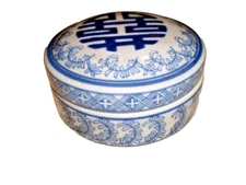 Chinese Blue & White Porcelain Double Happiness Decorative Trinket Box