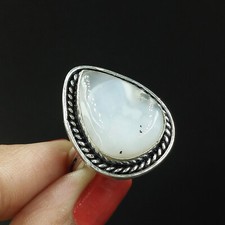 Natural Dendrite Opal Pear Gemstone 925 Sterling Silver Ring Size-9 US