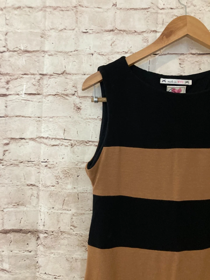 Vestido Yoana Baraschi para mujer grande línea A negro y tostado tejido a rayas elástico Foto 4 de 4